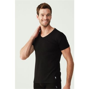 U.S. Polo Assn. 80194 Kısa Kol V Yaka 2'li Siyah Erkek Atlet