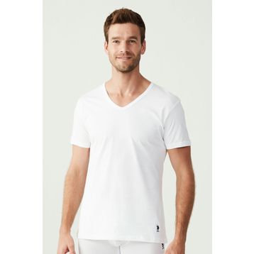 U.S. Polo Assn. 80199 Kısa Kol V Yaka 2'li Beyaz Erkek Atlet