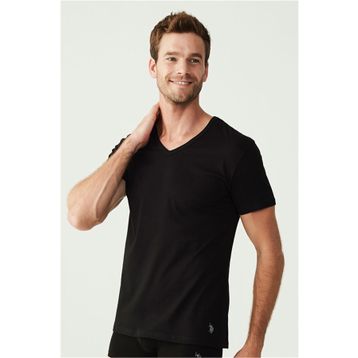 U.S. Polo Assn. 80199 Kısa Kol V Yaka 2'li Siyah Erkek Atlet