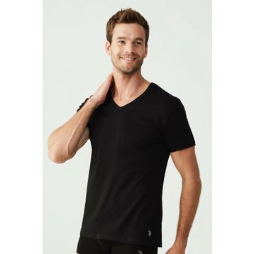 U.S. Polo Assn. 80199 Kısa Kol V Yaka 2'li Siyah Erkek Atlet