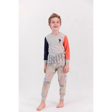 U.S. Polo Assn. Bej Melanj Turuncu Erkek Çocuk Pijama Takımı