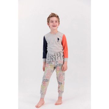 U.S. Polo Assn. Bej Melanj Turuncu Erkek Çocuk Pijama Takımı