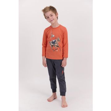 U.S. Polo Assn. Erkek Çocuk Ribanalı Turuncu Pijama Takımı