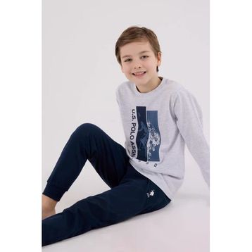 U.S. Polo Assn. Kar Melanj Erkek Çocuk Uzun Kol Pijama Takımı