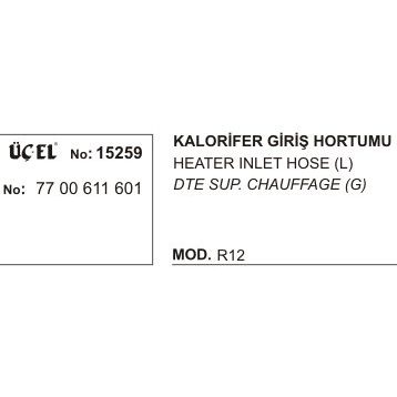 Üçel 15259 Renault R12 Kalorifer Giriş Hortumu