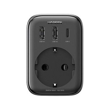 Ugreen 30W GAN 2xUSB-A Type-C Hızlı Şarj Cihazı Akım Korumalı Duvar Prizi