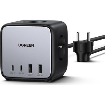 Ugreen DigiNest Cube 65W GaN 2 Hızlı Şarj Cihazı 2xUSB-2xType-C 3'lü Akım Korumalı Küp Grup Priz