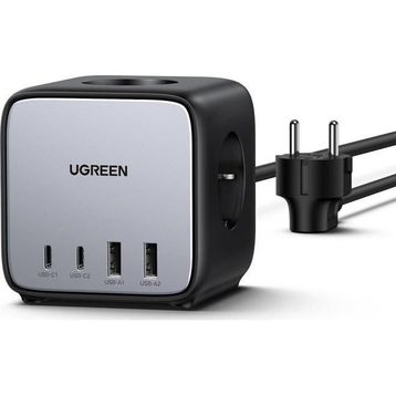 Ugreen DigiNest Cube 65W GaN 2 Hızlı Şarj Cihazı 2xUSB-2xType-C 3'lü Akım Korumalı Küp Grup Priz