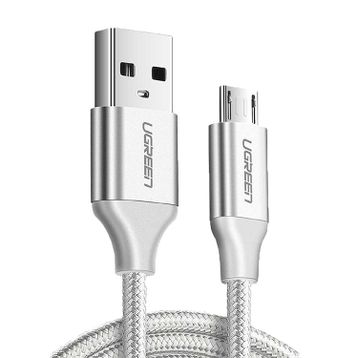 Ugreen Örgülü Micro USB 2 mt Beyaz Data ve Şarj Kablosu