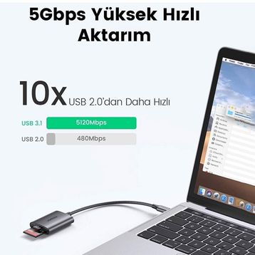 Ugreen Type-C To SD ve Micro SD Kart Okuyucu Adaptör