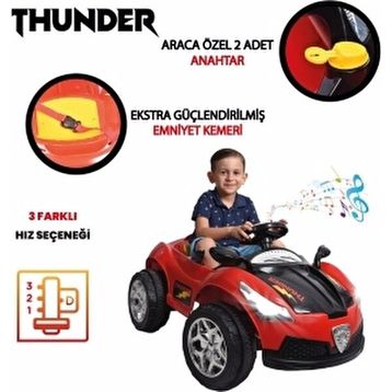 UJ Toys Tunder Işıklı Uzaktan Kumandalı 12 V Kırmızı Akülü Araba