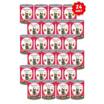 Ultravita 24x415 gr Premium Yüksek Proteinli Kuzulu Konserve Yetişkin Kedi Maması
