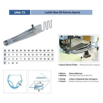 Uma 65X22 / UMA-72 Lastikli Biye Çift Kıvırma Aparatı