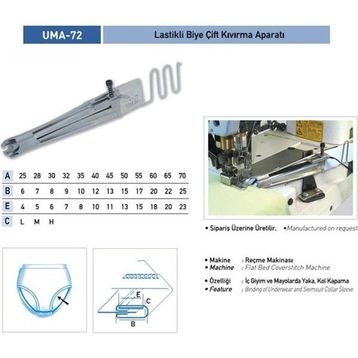Uma 65X22 / UMA-72 Lastikli Biye Çift Kıvırma Aparatı