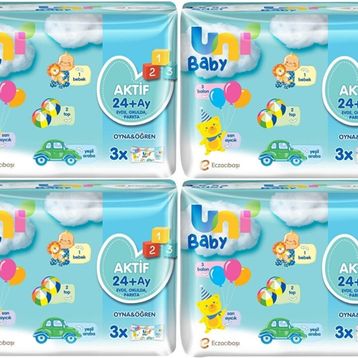 Uni Baby Aktif Oyna Öğren 52 Yaprak 12'li Set 624 Yaprak 4PKx3 Islak Havlu