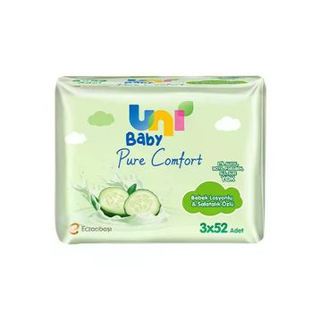 Uni Baby Pure Comfort Bebek Losyonlu ve Salatalık Özlü 3x52 Adet Yaprak Islak Mendil