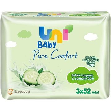 Uni Baby Pure Comfort Bebek Losyonlu ve Salatalık Özlü 3x52 Adet Yaprak Islak Mendil