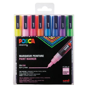 Uni Posca 0.9-1.3 Su Bazlı Simli 8'li Poster Markörü