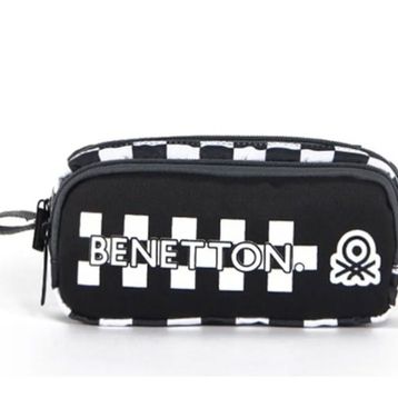 United Colors of Benetton 03783 Çift Bölmeli Siyah Dama Desenli Kalem Çantası