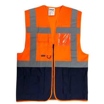 Uniwest UW-216 Arka Sırt Baskı Turuncu Lacivert Cepli Mühendis Yönetici Yeleği