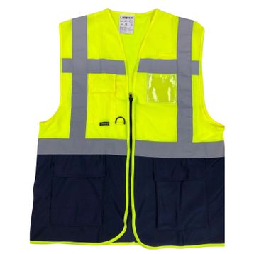 Uniwest UW-216 Ön Arka Baskı Sarı Lacivert Cepli Mühendis Yönetici Yeleği