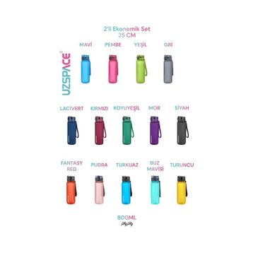 Uzspace 2'li Tritan 800 ml Fiftyfifty Gül Kurusu - Mavi Matara Seti
