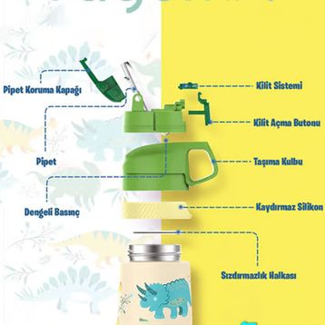 Vagonlife 2055 Pipetli 350 ml Yeşil Paslanmaz Çelik Termos