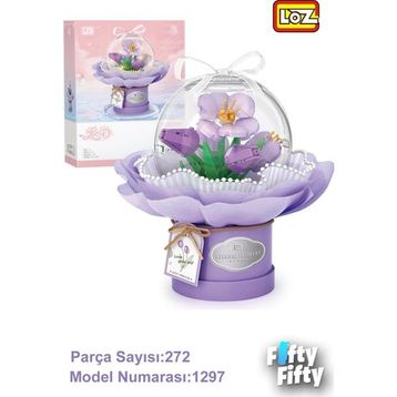 Vagonlife FFLZ-1297 Ledli Mor Dekoratif ve Koleksiyonluk Çiçek Buketi 272 Parça Yapım Seti