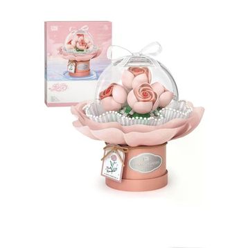 Vagonlife FFLZ-1298 Ledli Pembe Dekoratif ve Koleksiyonluk Çiçek Buketi 285 Parça Yapım Seti