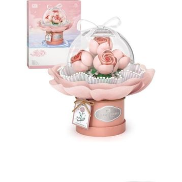 Vagonlife FFLZ-1298 Ledli Pembe Dekoratif ve Koleksiyonluk Çiçek Buketi 285 Parça Yapım Seti