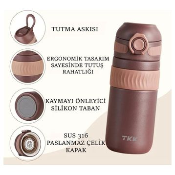 Vagonlife T-2006 450 ml Çikolata Kahve Çift Yalıtımlı Paslanmaz Çelik Termos