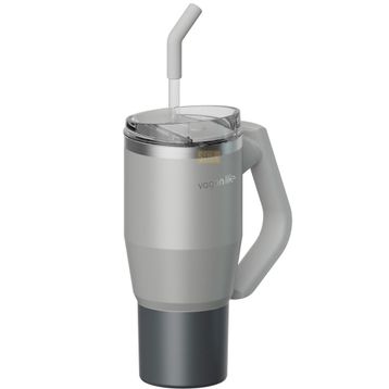 Vagonlife Tumbler 950 ml Pipetli Pipetsiz Kullanım Fonksiyonel Kulplu Paslanmaz Gri Çelik Termos