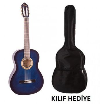 Valencıa VC104BUS 4/4 Mavi Sunburst Kılıflı ve Penalı Klasik Gitar