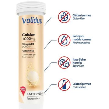 Validus Calcium Vitamin D3 Vitamin K2 15 Efervesan Tablet
