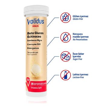 Validus İmmun Beta Glucan Echinacea 15 Efervesan Tablet