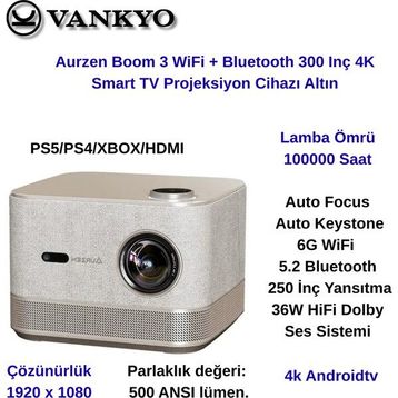Vankyo Aurzen Boom 3 Dolby Ses Sistemli Akıllı Projeksiyon Cihazı