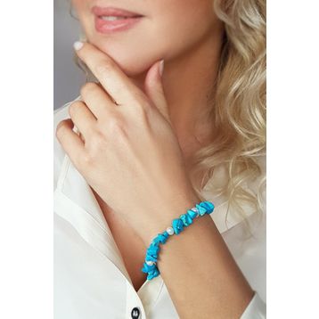 VAOOV 925 Ayar Gümüş İnci Ve Firuze Taşlı Bileklik
