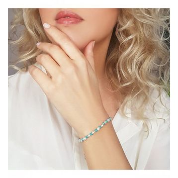 VAOOV 925 Ayar Gümüş İnci Ve Firuze Taşlı Bileklik