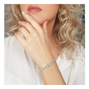 VAOOV 925 Ayar Gümüş İnci Ve Firuze Taşlı Bileklik