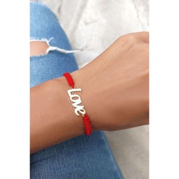 VAOOV 925 Ayar Gümüş Love Yazılı Kırmızı Makrome Örgü Bileklik