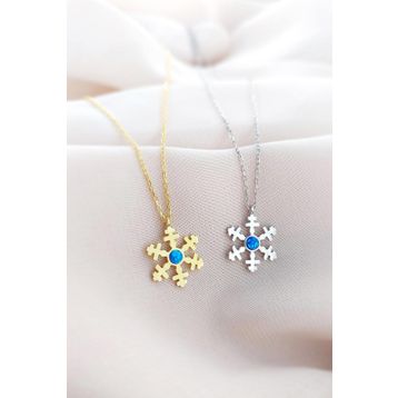 VAOOV 925 Ayar Gümüş Opal Taşlı Gold Kar Tanesi Kolye