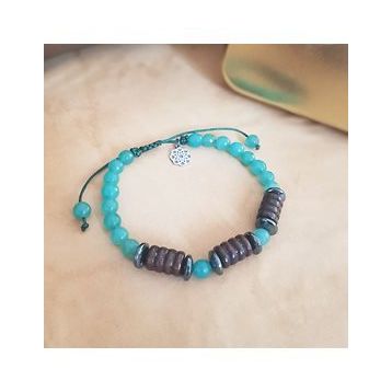 VAOOV 925 Ayar Gümüş Özel Kesim Ahşap ve Jade Taşlı Erkek Bileklik