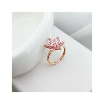VAOOV 925 Ayar Gümüş Pembe Lotus Yüzük