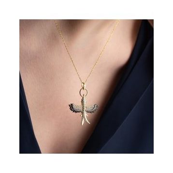 Vaoov 925 Ayar Gümüş Zümrüdü Anka Kuşu Kolye