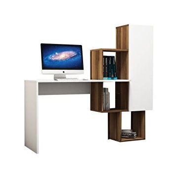 Variant Açelya Ceviz Beyaz Kitaplıklı Çalışma Masası