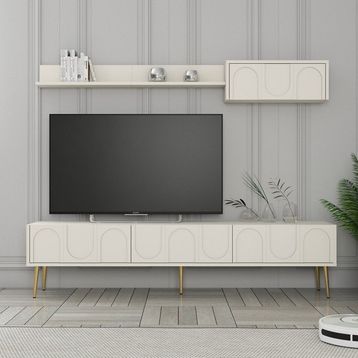 Variant Krem Altın Lyon Duvar Raflı Tv Ünitesi