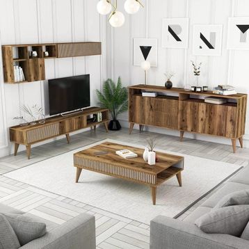 Variant Milan Ceviz - Ceviz 3'lü Salon Takımı