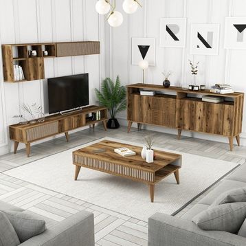 Variant Milan Ceviz - Ceviz 3'lü Salon Takımı