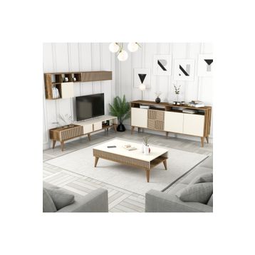 Variant Milan Ceviz - Krem 3'lü Salon Takımı