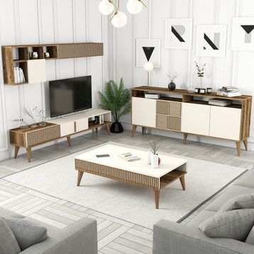 Variant Milan Ceviz - Krem 3'lü Salon Takımı